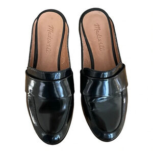 Madewell Dana Loafer Mule, Black Patent Leather 3/4” Block Heel Womens 6